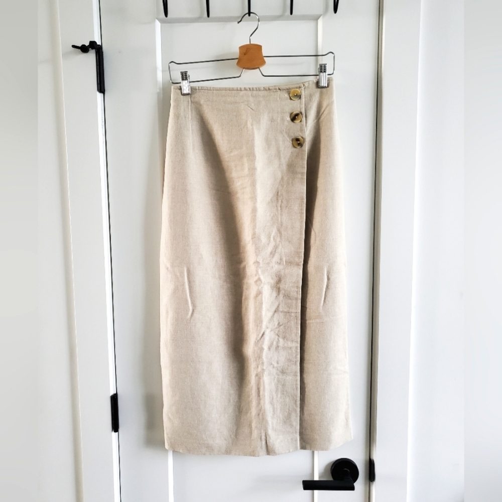 Marks & Spencer Linen Midi Pencil Skirt with Buttons